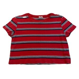 💜 Ardene Red & Navy Stripe Cropped T-Shirt - Size Medium